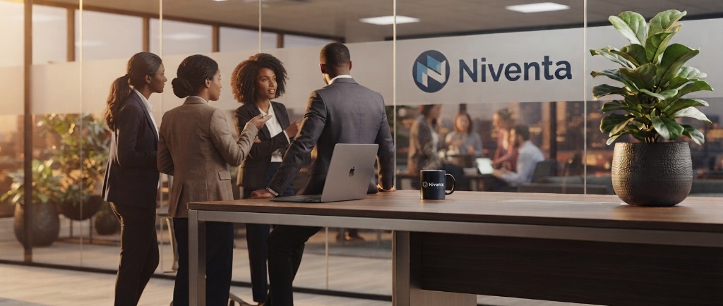 The Niventa team in discussion at the Niventa office